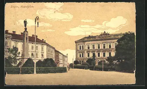 AK Znaim, Monument am Kopalplatz, Landes-Ober-Realschule