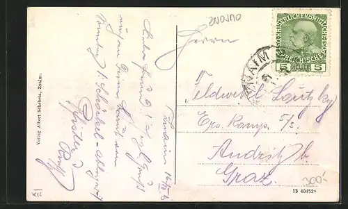 AK Znaim, Ortsansicht vom anderen Ufer aus