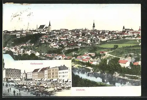 AK Znaim, Panorama und Gurkenmarkt