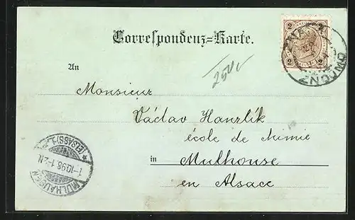 Mondschein-AK Znaim, Ortspartie im Mondlicht