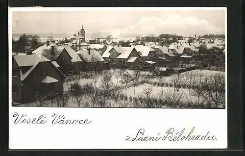 Foto-AK Lazne Belohrad, Panorama, Weihnachtsgruss