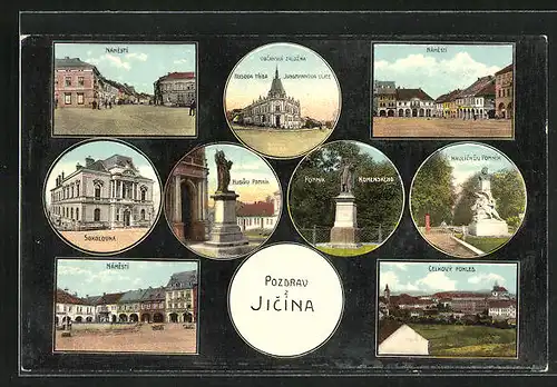 AK Jitschin / Gitschin / Jicin, Namesti, Sokolovna, Husuv pomnik