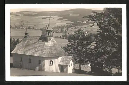 AK Destné /Orlické hory, Poutni kaple u Horske boudy Panoramy