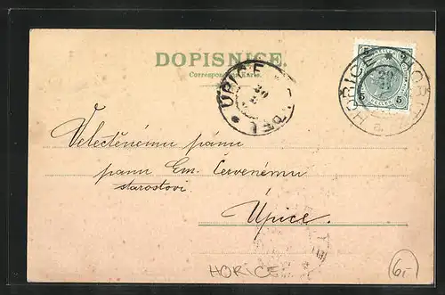 AK Horice, Marktplatz mit Geschäften