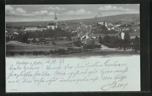 AK Horice, Stadt bei Nacht mit Kirche