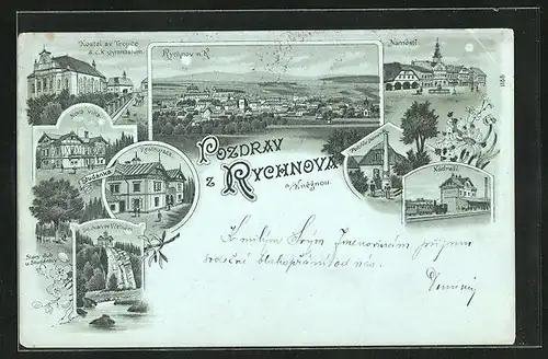 Mondschein-Lithographie Rychnov n. K., Restaurace, Nova Villa, Nádrazi