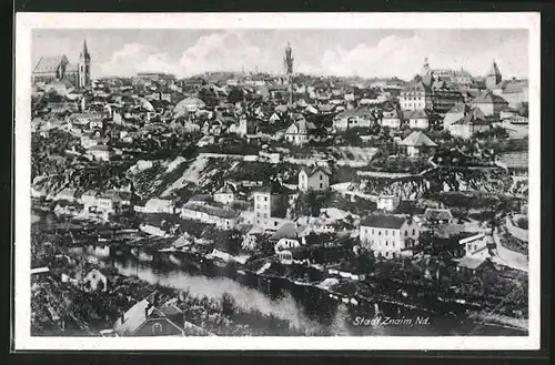 AK Znaim, Blick auf Stadtpartie am Fluss