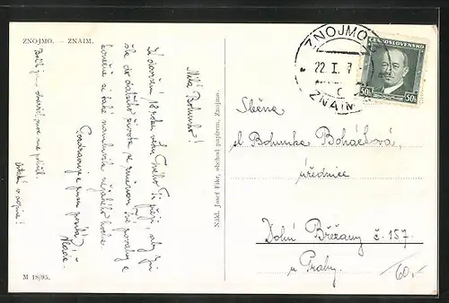 AK Znaim, Eisenbahnbrücke vom Wasser aus