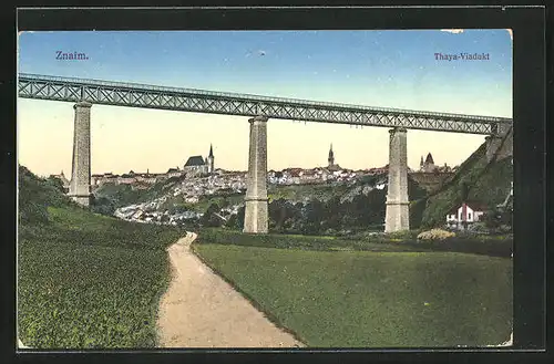 AK Znaim, Thaya-Viadukt und Eisenbahnbrücke