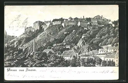 AK Znaim, Stadtpartie auf dem Berg