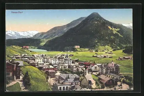 AK Davos-Dorf, Ortschaft gegen Berge