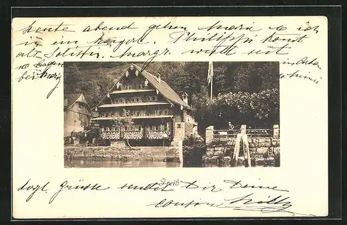 AK Treib, Uferpartie mit altem Haus