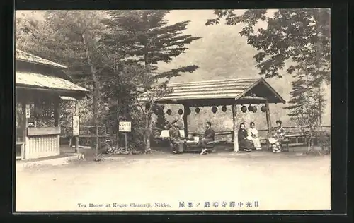 AK Kegon Chuzenji /Nikko, Teehaus mit Aussenbereich und Gästen