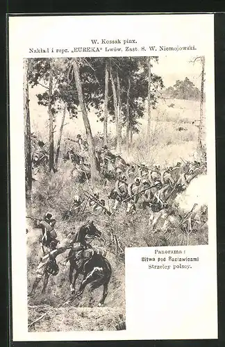 Künstler-AK W. Kossak, Panorama, Bitwa pod Raclawicami, Strzelcy polscy, Rundbau