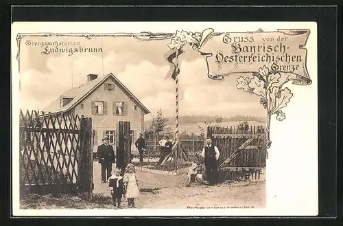 AK Ludwigsbrunn, Grenzwachstation mit Passanten