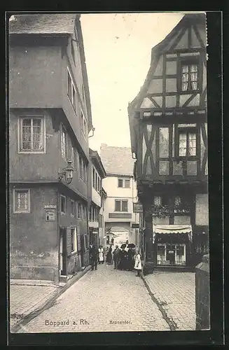 AK Boppard a. Rh., Strasseneck Judengasse und Kronengasse am Kronentor mit Bäckerei