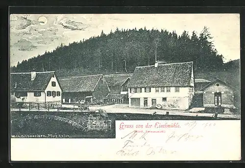 AK Dobel, Gasthaus Eyachmühle bei Mondschein