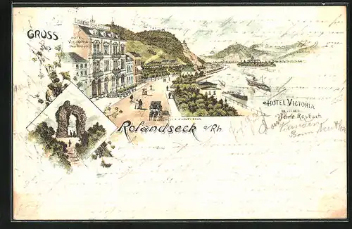 Lithographie Rolandseck a /Rh., Hotel Victoria, Ruine