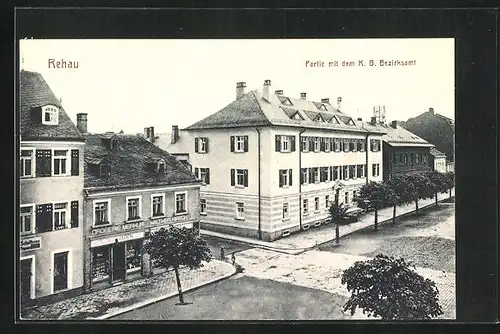 AK Rehau, Partie mit Drogerei Merkur und dem K. B. Bezirksamt