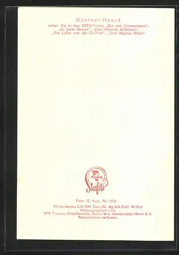 AK Schauspieler Günther Haack spielte u.a. in dem Film Zar und Zimmermann