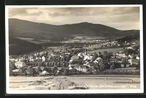 AK Eisenstein im Böhmerwald, Totalansicht von einem Berg aus
