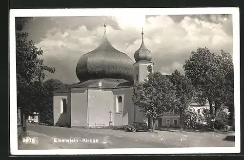 AK Eisenstein im Böhmerwald, Strasse an der Kirche