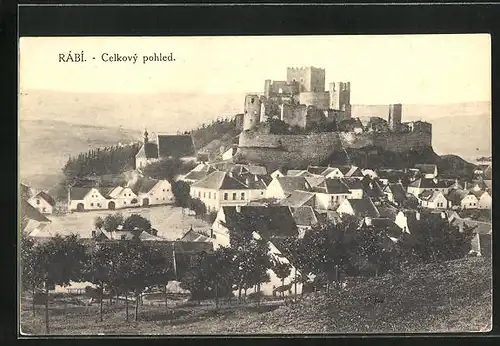 AK Rabi na Sumave, Ortsansicht mit Burg