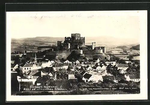 AK Rabi na Sumave, Ortsansicht mit Burg