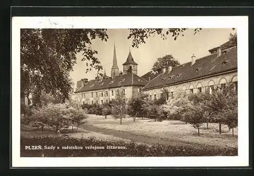 AK Pilsen, Parkanlagen mit der städt. öffentl. Lesehalle