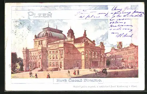 Künstler-AK Plzen, Nove Ceske Divadlo