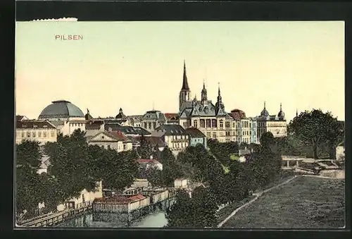 AK Pilsen, Ortsansicht aus der Vogelschau
