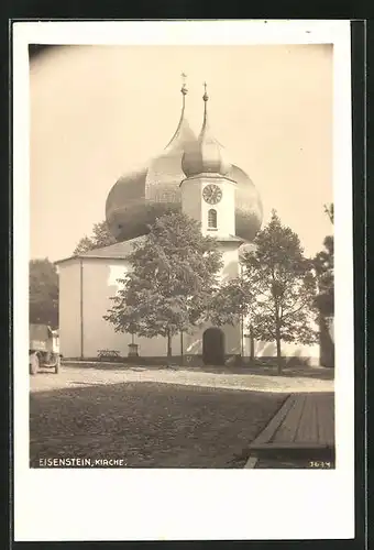 AK Eisenstein im Böhmerwald, Blick zur Kirche