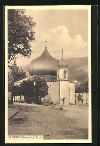 AK Eisenstein (Böhmerwald), Blick zur Kirche