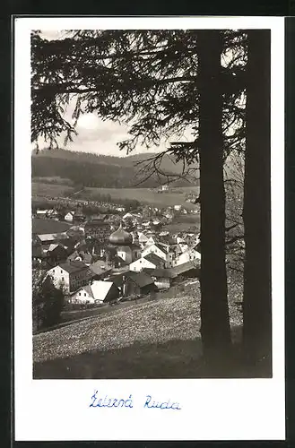 AK Zelezna Ruda na Sumave, Ortsansicht von einem Berg aus