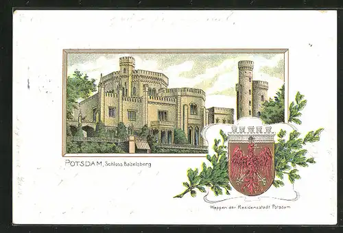 Passepartout-Lithographie Potsdam, Schloss Babelsberg, Stadtwappen