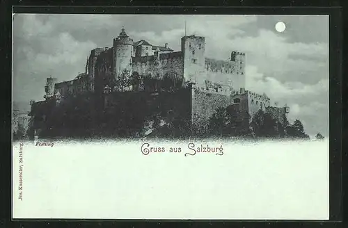 Mondschein-AK Salzburg, Gesamtansicht der Festung