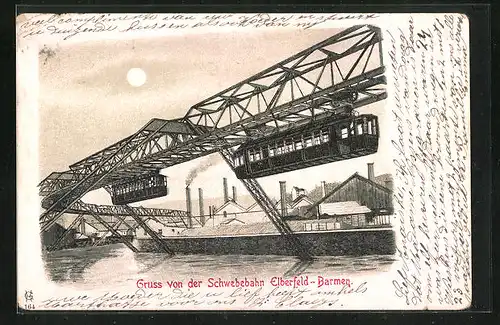 Lithographie Schwebebahn Elberfeld-Barmen