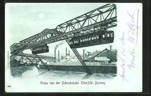 Mondschein-Lithographie Schwebebahn Elberfeld-Barmen