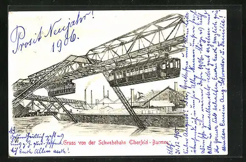 Lithographie Schwebebahn Elberfeld-Barmen