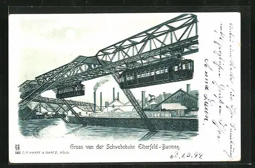 Mondschein-Lithographie Schwebebahn Elberfeld-Barmen