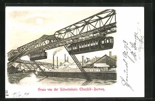Lithographie Schwebebahn Elberfeld-Barmen