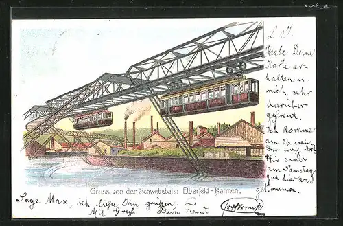 Lithographie Schwebebahn Elberfeld-Barmen