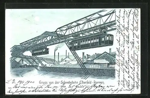 Mondschein-Lithographie Schwebebahn Elberfeld-Barmen