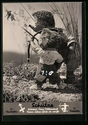 AK Mecki mit Bogen und Pfeil, Sternzeichen Schütze