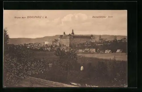 AK Braunau i. B., Blick zum Benediktiner Stift