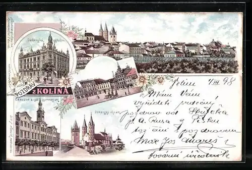 Lithographie Kolin, Obcanská zálozna, Dekanský chrám, C. k. reálné a vyssi gymnasium