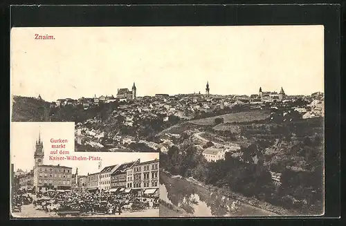 AK Znaim, Gurkenmarkt auf dem Kaiser-Wilhelm-Platz, Totalansicht