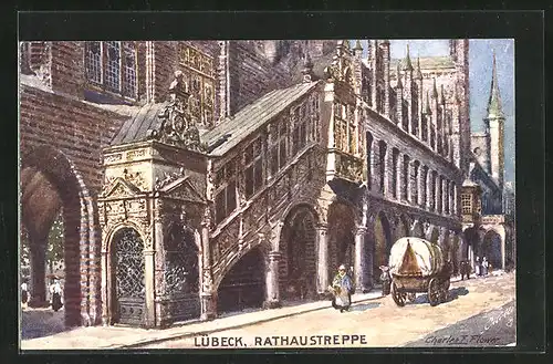 Künstler-AK Charles F. Flower: Lübeck, an der Rathaustreppe
