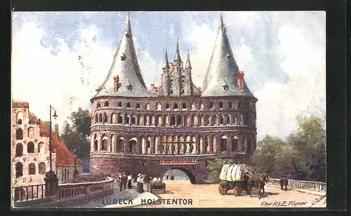 Künstler-AK Charles F. Flower: Lübeck, Partie am Holstentor