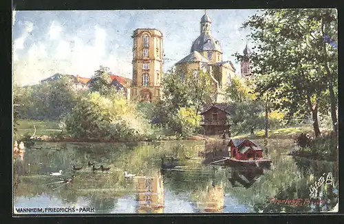 Künstler-AK Charles F. Flower: Mannheim, Idylle im Friedrichs-Park